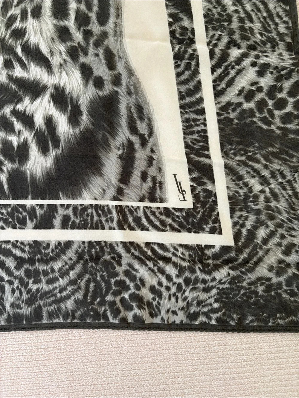 Olive and Cream Leopard Face Silk-Style Scarf